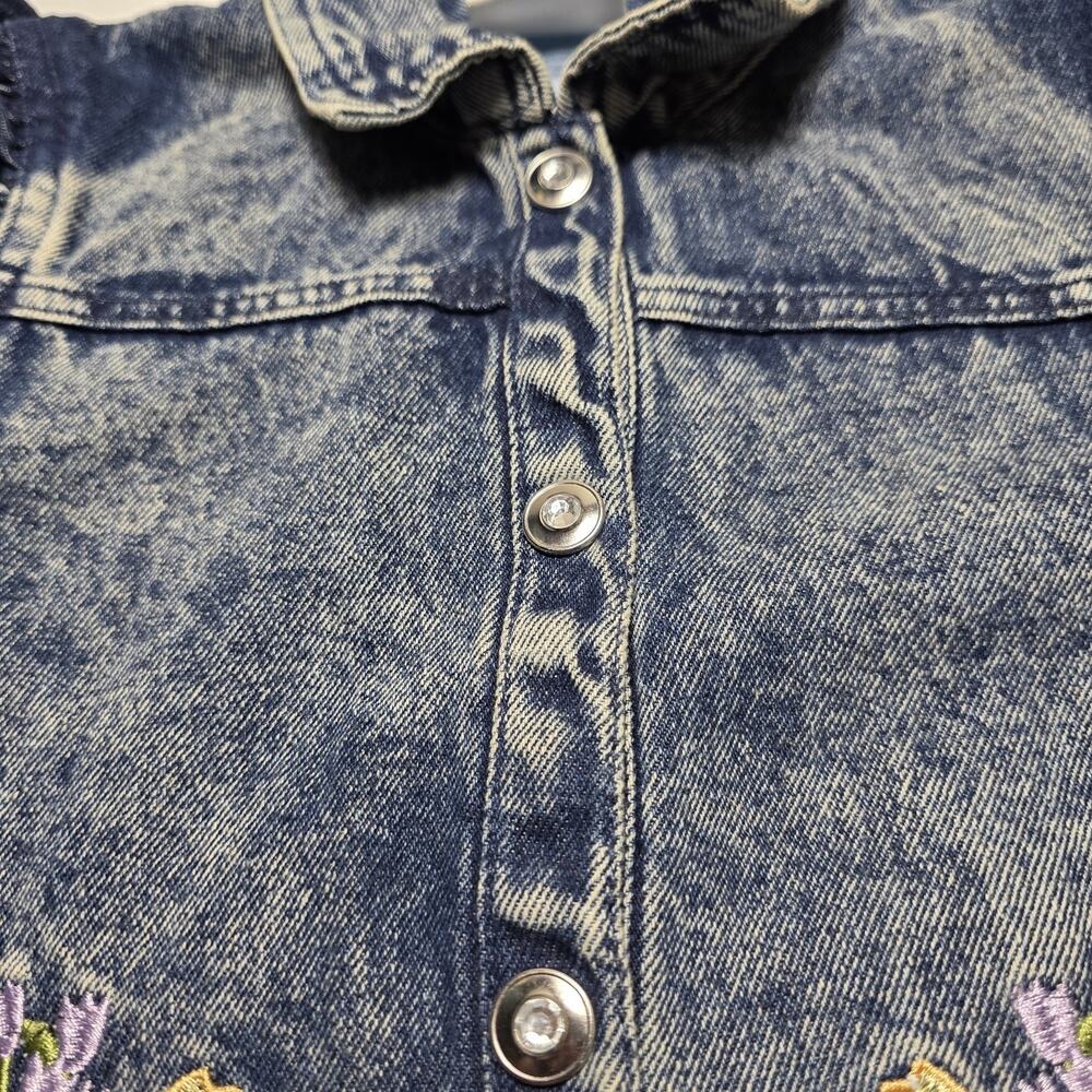 Vintage Little Lass Girl's Denim Snap Jacket Size 6X Ruffles Embroidered 90's - Picture 8 of 9